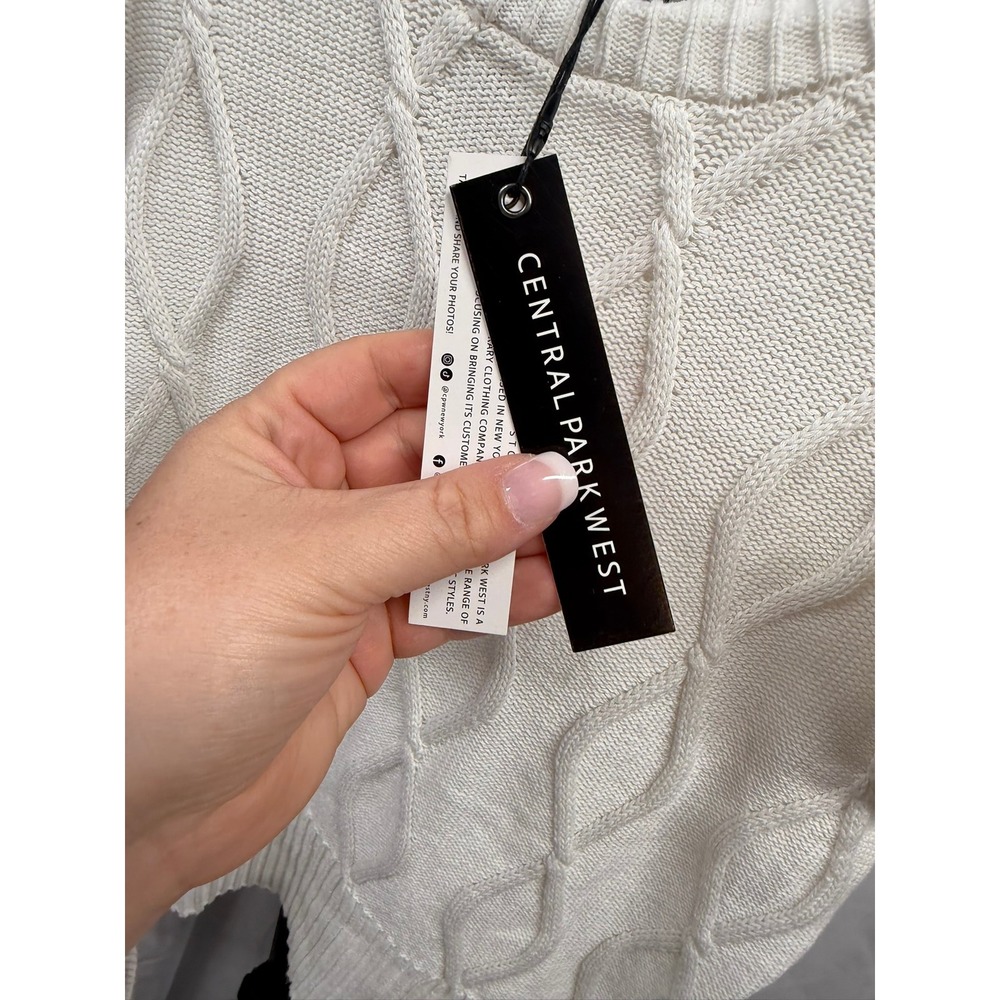 Central Park West NWT $162 Women's XS White Cable Knit Ruffle Sleeve Sweater - Picture 4 of 9